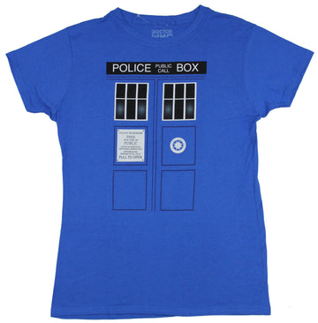 Doctor Who Girls Juniors T-Shirt - Giant Tardis Call Box All Over Image
