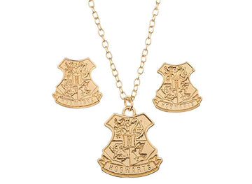 Bioworld Harry Potter Hogwarts Jewelry Set | Logo Necklace and Earrings Jewelry Box Case