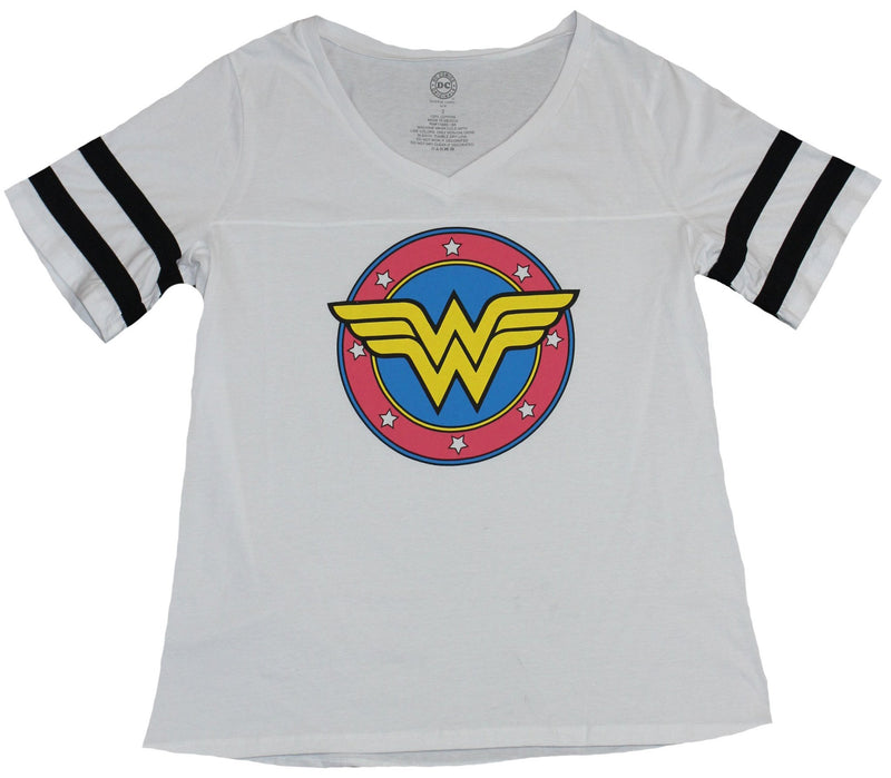 Wonder Woman Womens T-Shirt - Circle WW Yellow in Red Blue Circle - Inmyparentsbasement.com