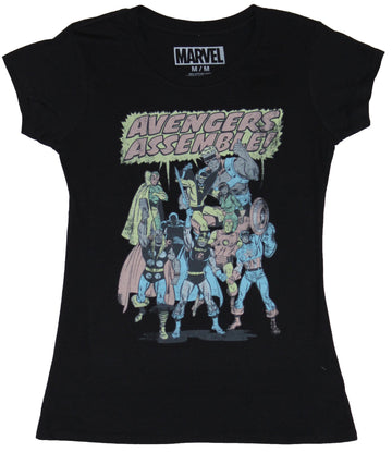 The Avengers (Marvel) Girls Juniors T-Shirt - Assemble Distressed Old School