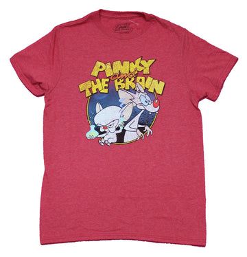 Pinky & the Brain Mens T-Shirt - Distressed Duo in Circle Under Name