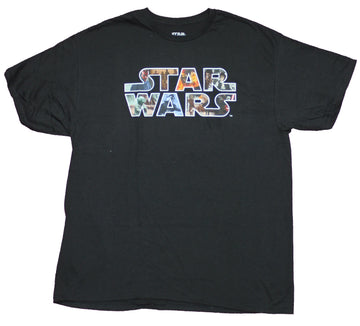 Star Wars Mens T-Shirt - Classic Word Logo Filled With Nine Part Pictures