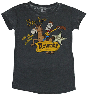 Toy Story Girls Juniors T-Shirt - Woody's Roundup Woody & Bullseye Image