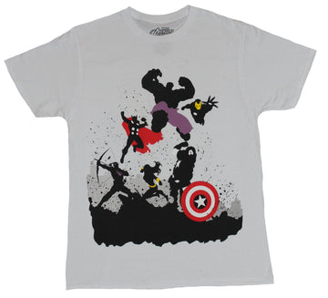 The Avengers (Marvel Comics) Mens T-Shirt - Silhouette Attacking Action Heroes