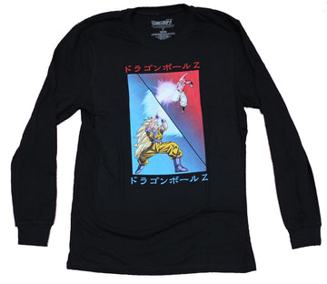 Dragon Ball Z Mens Long Sleeve T-Shirt - Kid Buu Goku Red Blue Battle Kanji Box