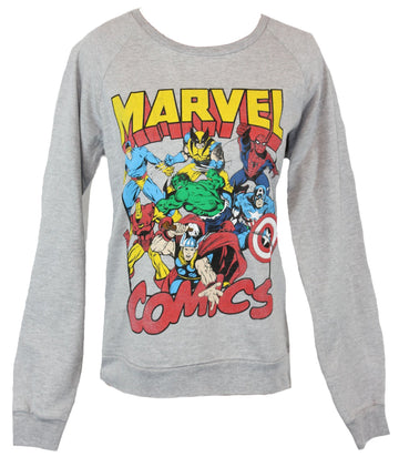 Marvel Comics Girls Juniors Sweatshirt -  Slver Age Style Multiple Hero Images