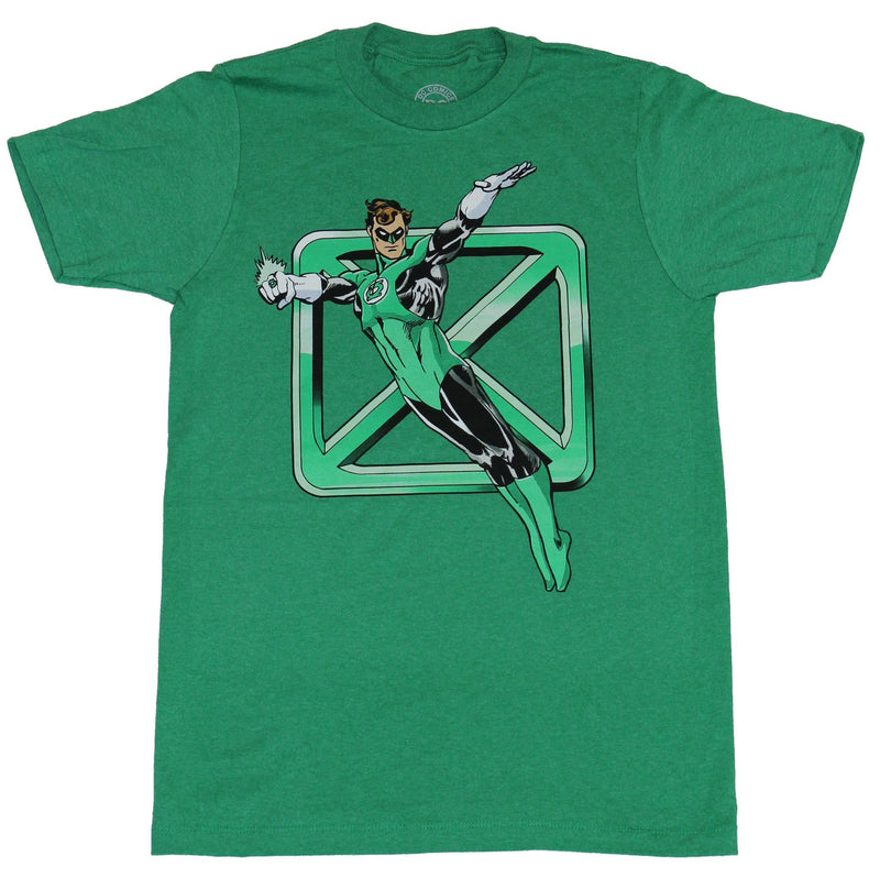 Green Lantern (DC Comics) Mens T-Shirt - Hal Jordan Jumping Over Logo Image