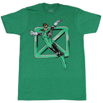Green Lantern (DC Comics) Mens T-Shirt - Hal Jordan Jumping Over Logo Image