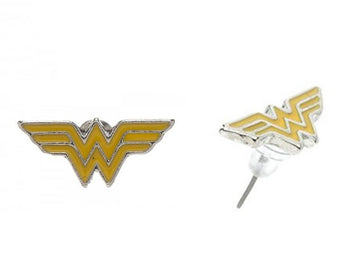 Wonder Woman Enamel Filled Yellow Logo Stud Earrings
