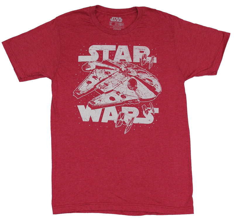 Star Wars Mens T-Shirt - White Print Millennium Falcon In Between Logo - Inmyparentsbasement.com