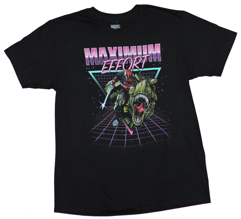 Deadpool Mens T-Shirt - Maximum Effort Riding T-Rex in Vector Space - Inmyparentsbasement.com