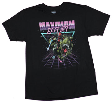 Deadpool Mens T-Shirt - Maximum Effort Riding T-Rex in Vector Space