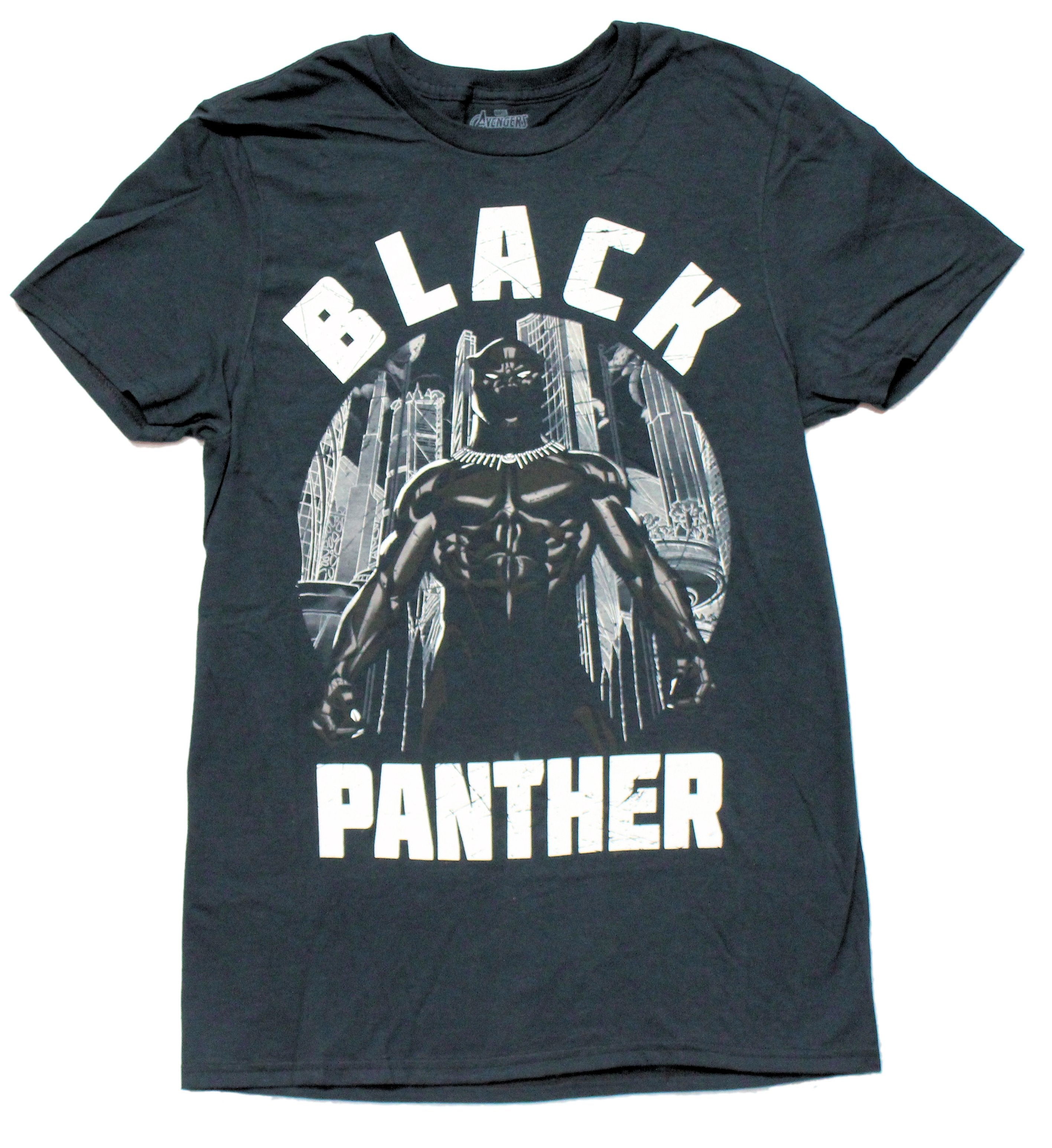 Black Panther Mens T-Shirt Standing Proud Between Distressed