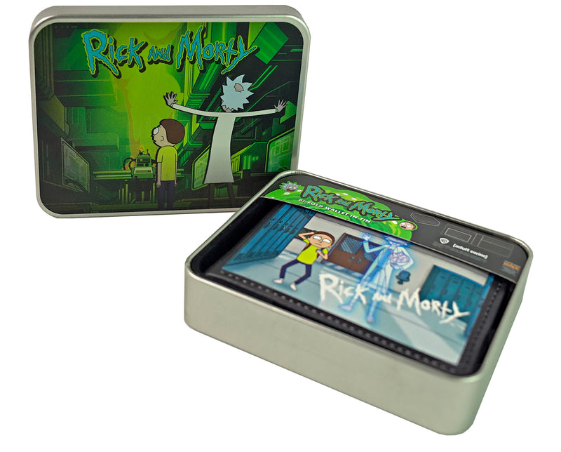 Adult Swim's Rick and Morty Bifold Wallet in a Decorative Tin Case, Multi - Inmyparentsbasement.com