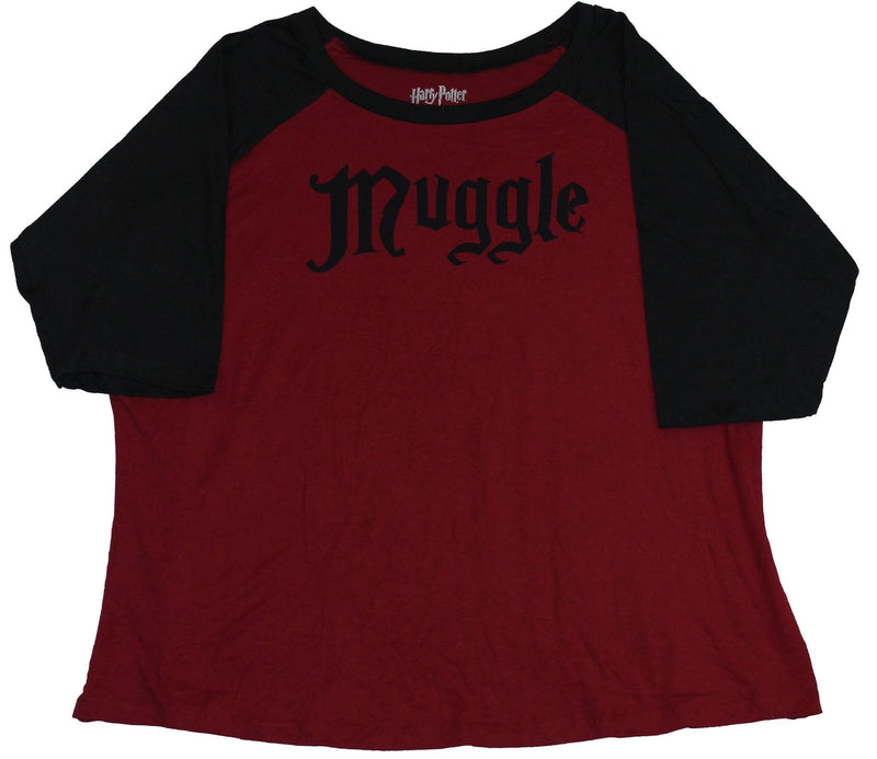 Harry Potter Womens Ragland Style T-Shirt - Black Print Muggle mage
