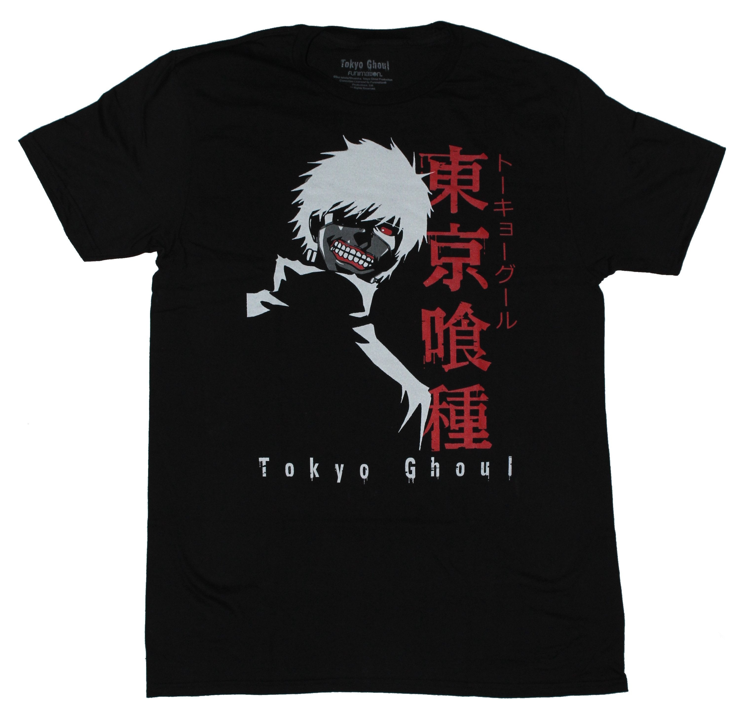 Tokyo Ghoul Mens T-Shirt - Grinning Next To Japanese Characters