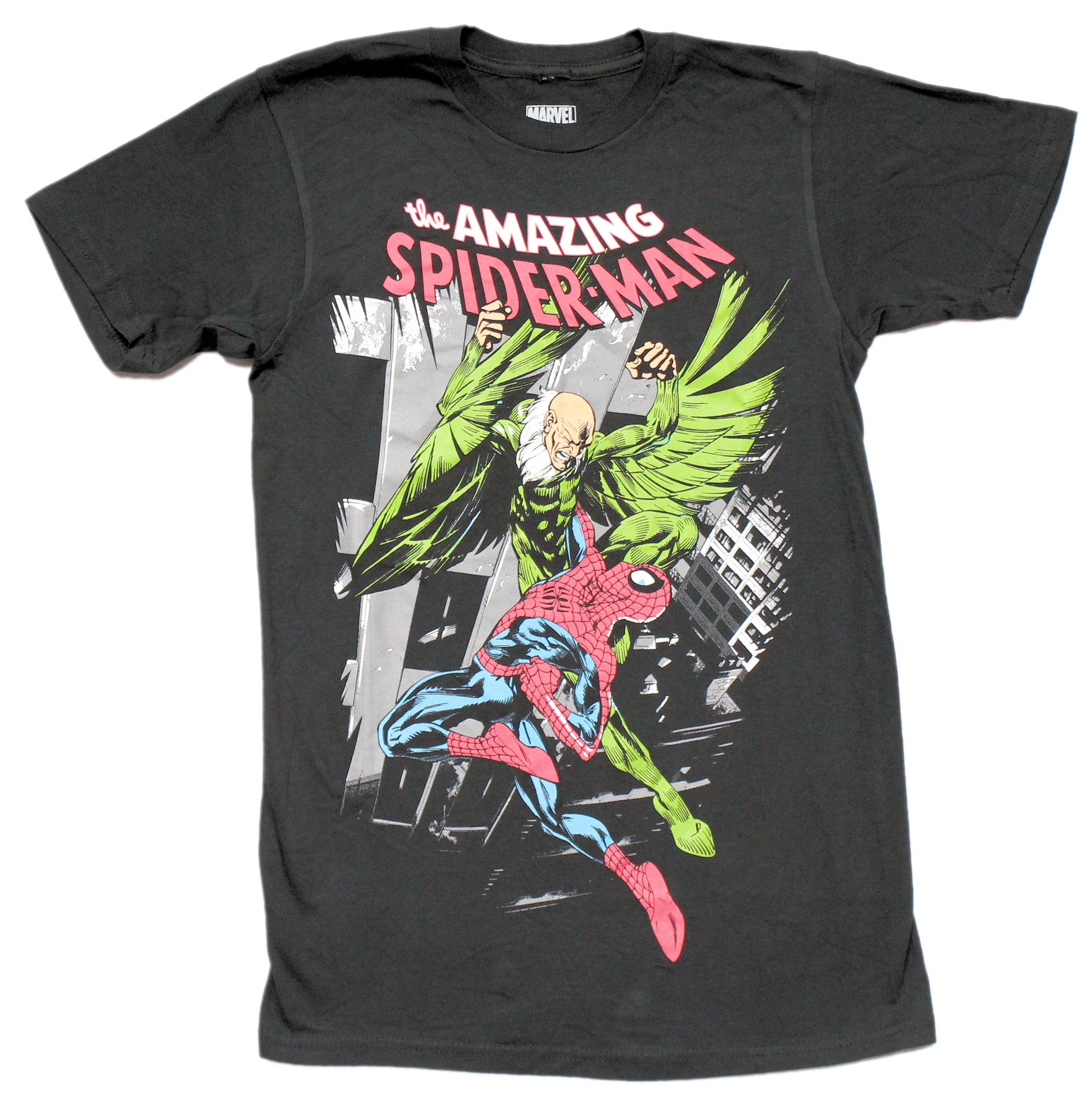Spider-man Mens T-Shirt - The Amazing Punching Vulture Mid-Air