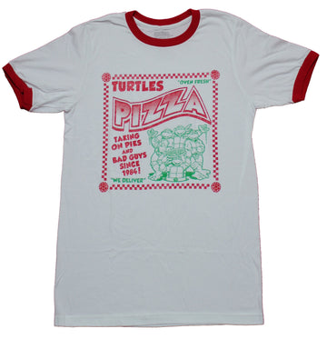 Teenage Mutant Ninja Turtles Mens T-Shirt - Ringer Pizza Taking On Pies
