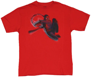 Spider-Man (Marvel Comics) Mens T-Shirt - Blurry Swinging Pinch Image Image