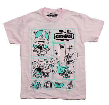 Chowder Mens T-Shirt -  Character Panels Blue & Black Image