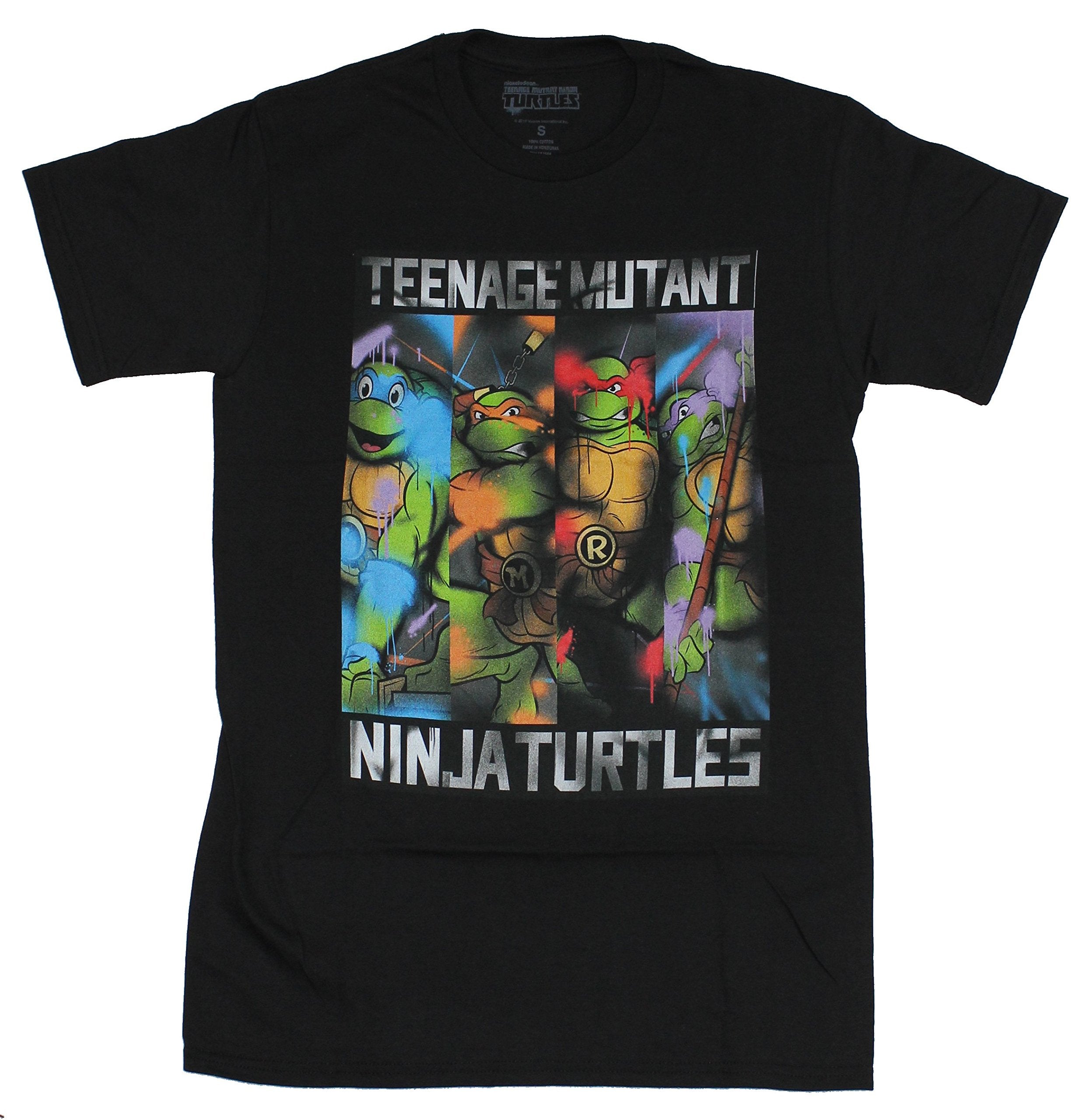 Hybrid Apparel Teenage Mutant Ninja Turtles Mens T-Shirt - Sprayed Cartoon Heroes Bars (Small)
