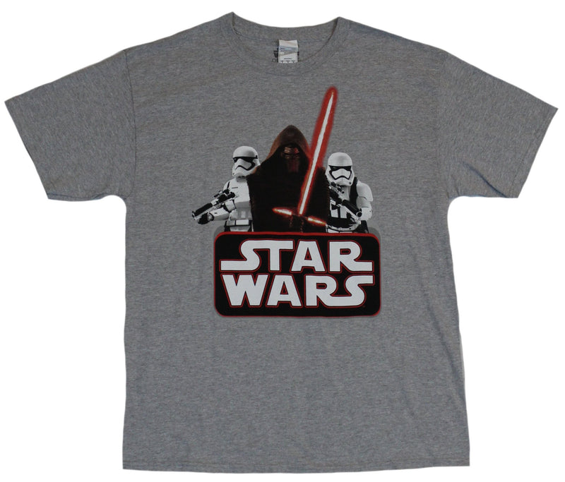 Star Wars  Mens T-Shirt - Kylo Ren Flanked by Stormtroopers Over Logo Image - Inmyparentsbasement.com