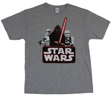 Star Wars  Mens T-Shirt - Kylo Ren Flanked by Stormtroopers Over Logo Image