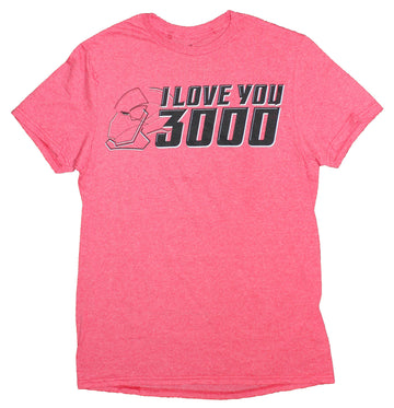 Iron Man Mens T-Shirt - I Love You 3000 Next To Iron Helmet Image