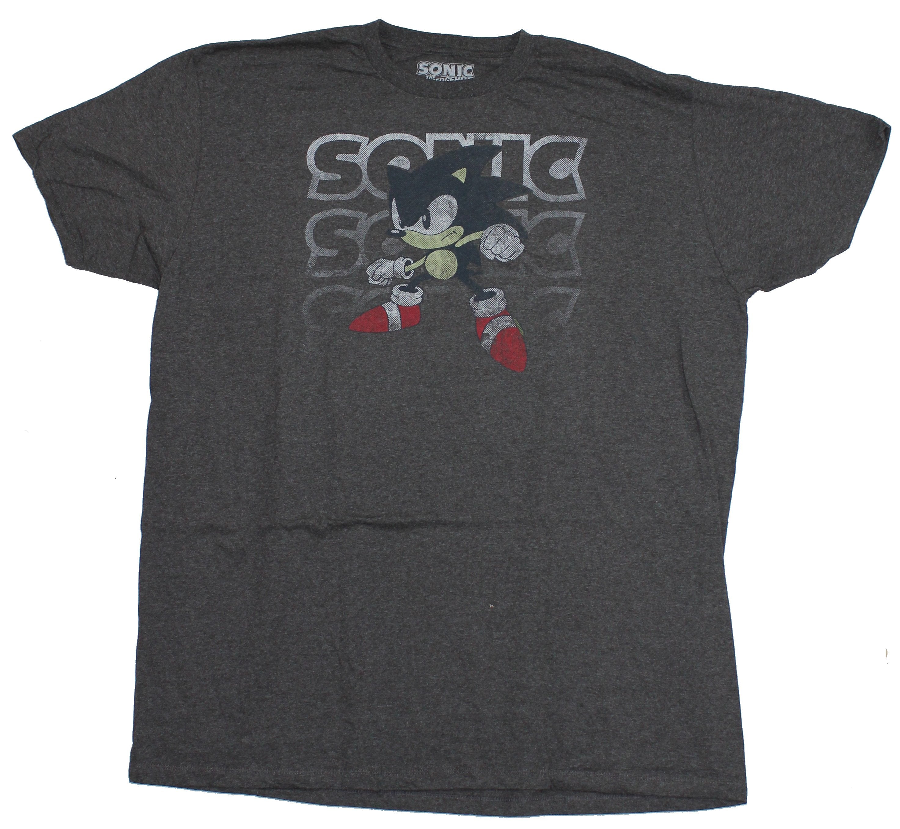 Sonic The Hedgehog Mens T-Shirt - Distressed Sonic Image Over Name Drop