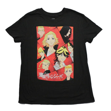 Tokyo Revengers Mens T-Shirt - Red Triangle Images of Cast over Kanji name