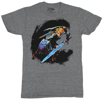 Legend of Zelda Mens  T-Shirt - Swooped Stlized Attacking Link Image