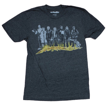 Agents of Shield Mens T-Shirt - B & W Group Over Yellow Flame
