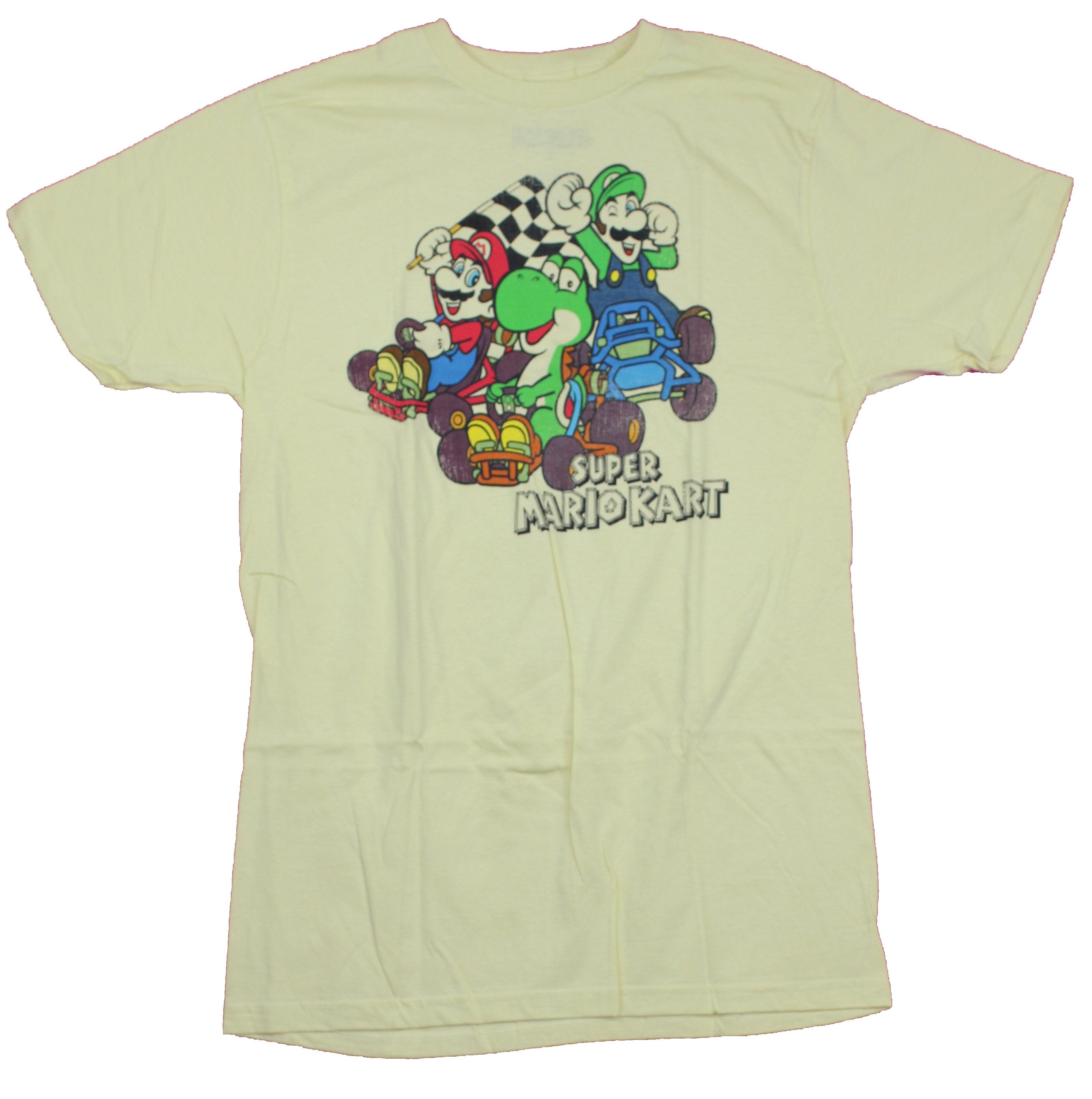 Super Mario Kart Mens  T-Shirt - Distressed Yoshi Leading the Group Image