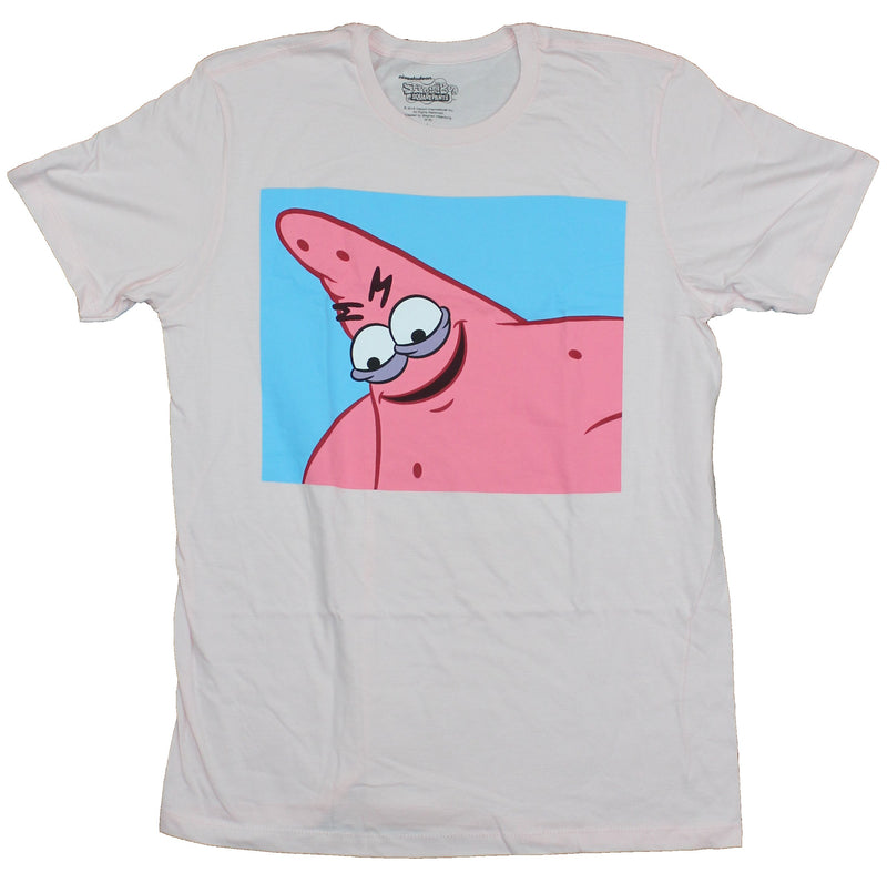 Spongebob Squarepants Mens T-Shirt - Devious Patrick Meme Face Image - Pink Shirt
