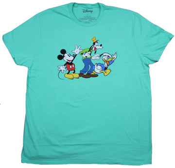 Mickey Mouse Mens T-Shirt  - Donald Duck Goofy & Mickey Waving Excitement