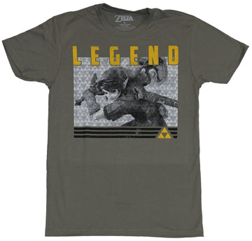 Legend of Zelda Mens T-Shirt - Legend Link in Grayscale Under Words