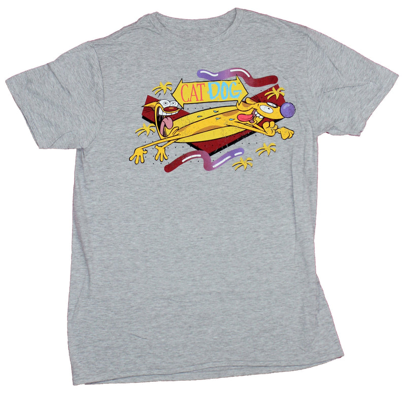 CatDog Nickelodeon Mens T-Shirt- Distressed Wacky Running Image