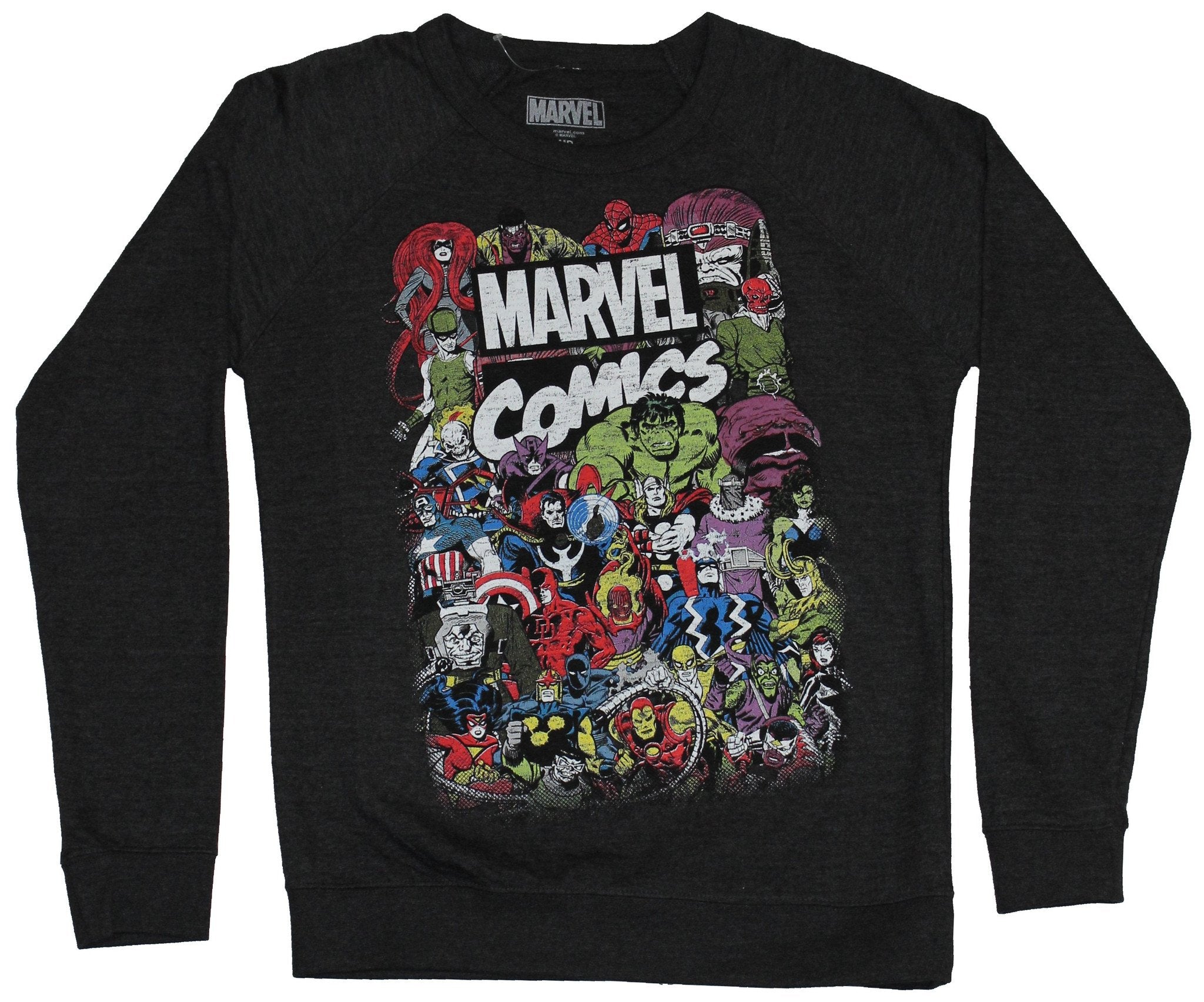 Marvel Comics Crewneck Sweatshirt - Colorful Character Pile Around Logo Image