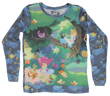 Alice in Wonderland Girls Juniors Light Sweatshirt - Tea Party Allover Pic