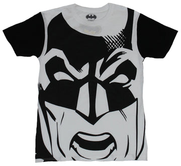Batman (DC Comics) Mens T-Shirt - Giant Black and White Batman Face Image