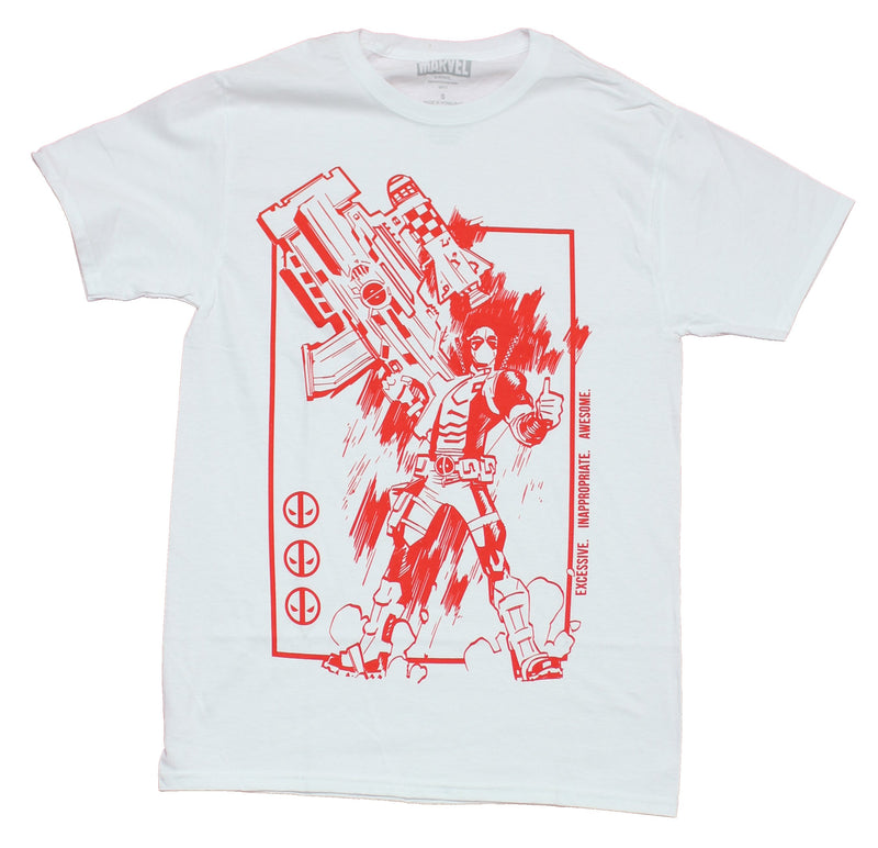 Deadpool Mens  T-Shirt - Thumbs Up Red Sketch With Giant Gun