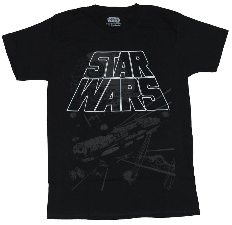 Star Wars Mens T-Shirt - Name Craw Outline Over Grayed Out Ship Battle - Inmyparentsbasement.com