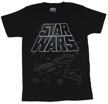 Star Wars Mens T-Shirt - Name Craw Outline Over Grayed Out Ship Battle