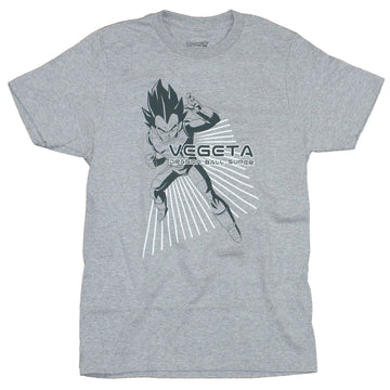 Dragon Ball Z Mens  T-Shirt -  Vegeta Full Body Stance Over White Power Lines