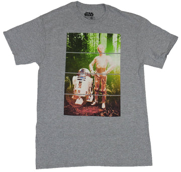Star Wars Mens T-Shirt - R2-D2 C-3PO Bathed in Endor Forest Light