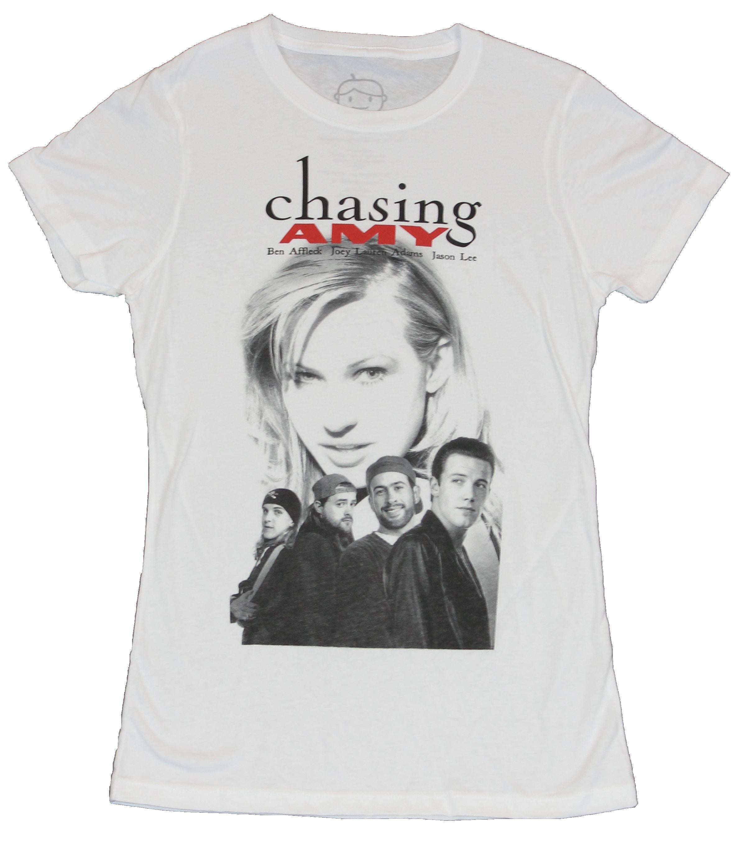 Chasing Amy Girls Juniors T-Shirt - Classic Black and White Movie Poster Image