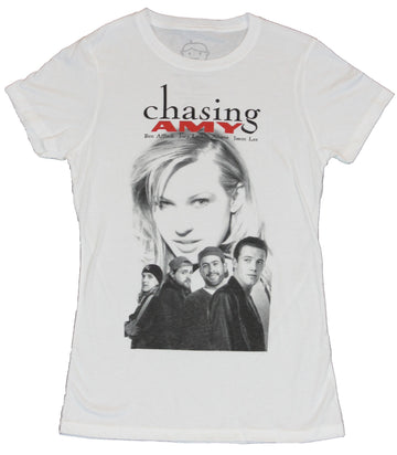 Chasing Amy Girls Juniors T-Shirt - Classic Black and White Movie Poster Image