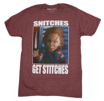 Chucky Mens T-Shirt  Snitches Get Stitches
