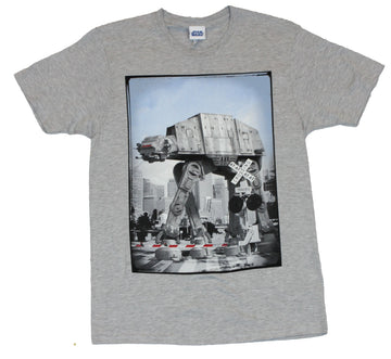 Star Wars Mens T-Shirt  - AT AT in The City Image on Gray