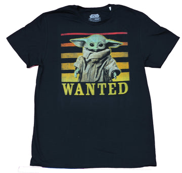 Star Wars The Mandalorian Mens T-Shirt -  Grogu Wanted On Colored Lines